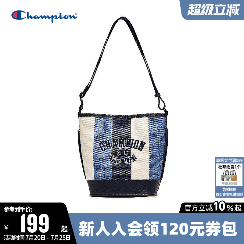Champion冠军单肩背包水桶包男女情侣帆布包通勤时尚潮流休闲挎包