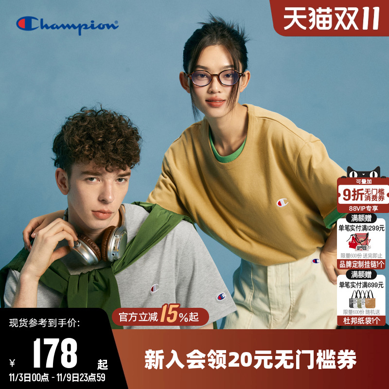 CHAMPION冠军纯棉短袖情侣T恤男