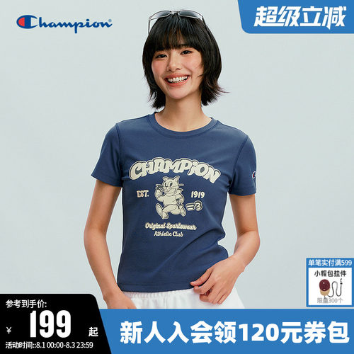 Champion冠军休闲圆领短袖T恤女
