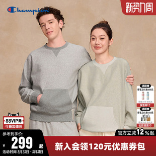 Champion冠军卫衣女春季 情侣横纹编制纯棉休闲运动风圆领上衣男潮
