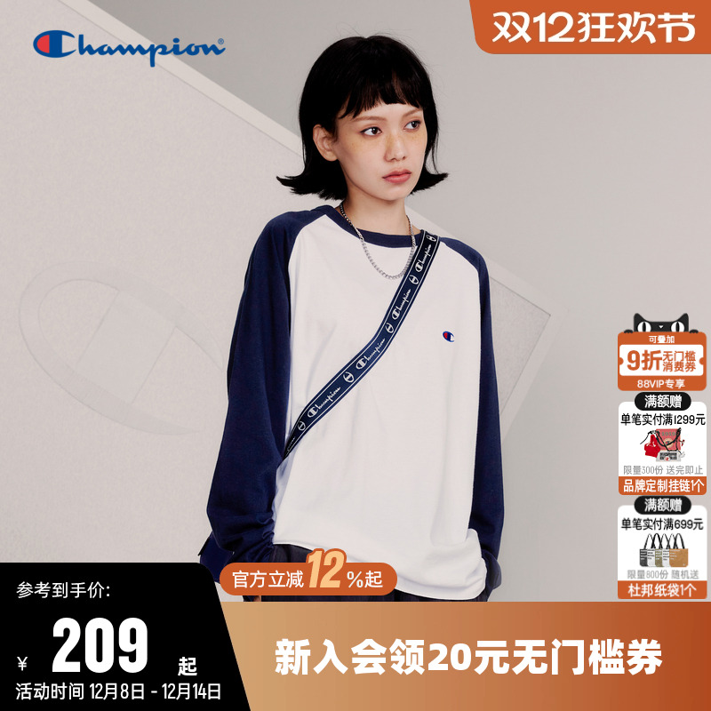 刺绣长袖T恤Champion冠军情侣