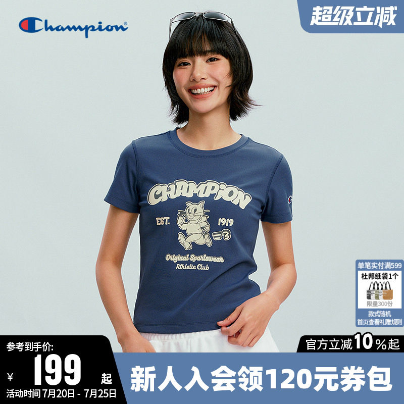 Champion冠军休闲圆领短袖T恤女