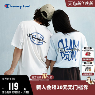 上衣男 情侣胶印logo纯棉运动短袖 Champion冠军T恤女2025夏季 新款