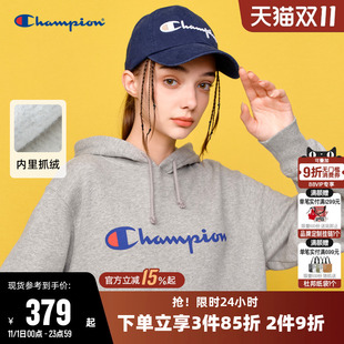 基础运动休闲上衣男 连帽加绒情侣款 Champion冠军卫衣女25冬季 新款