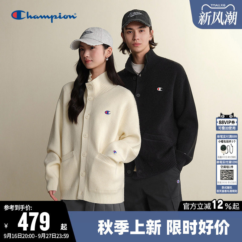 Champion冠军情侣开衫立领毛衣图片