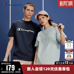 上衣男潮 纯棉圆领运动短袖 Champion冠军T恤女春季 情侣印花基础款