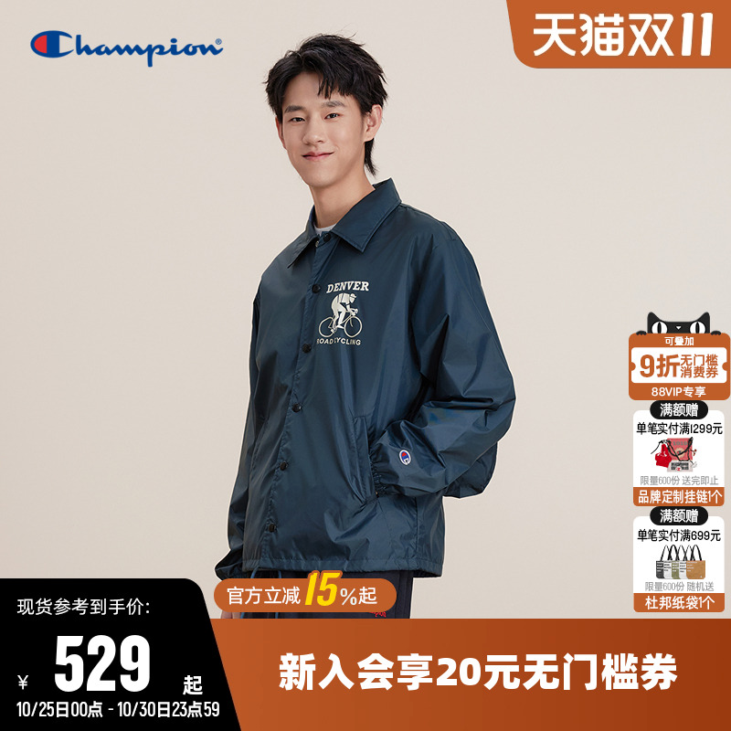 Champion冠军夹克男2025秋季新款后背大口袋趣味印花单排扣外套女