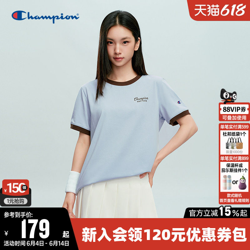 Champion冠军T恤女2026夏季新款印花logo撞色休闲圆领短袖上衣潮