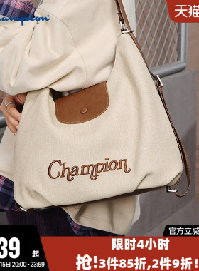 Champion冠军单肩背包26新款女白色手提托特可调节腋下挎包双肩包