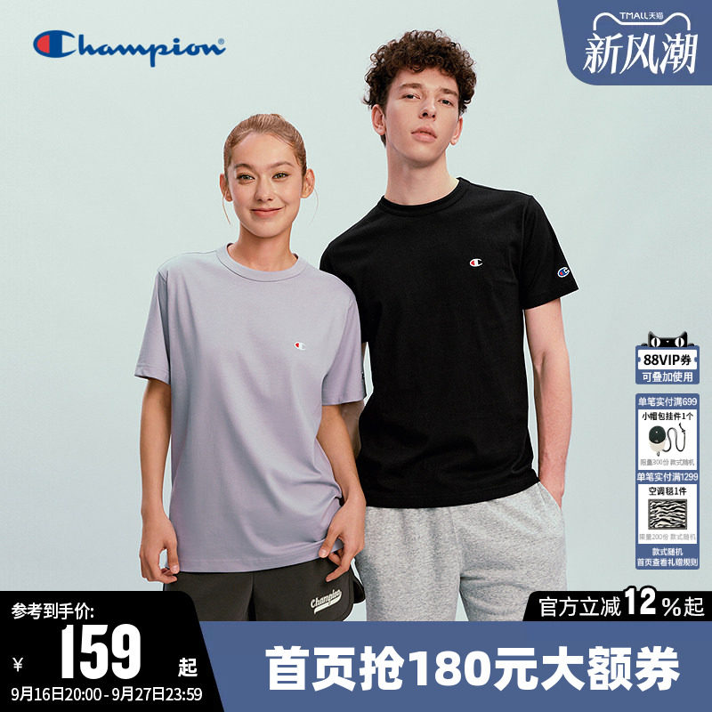 Champion冠军情侣圆领短袖T恤图片