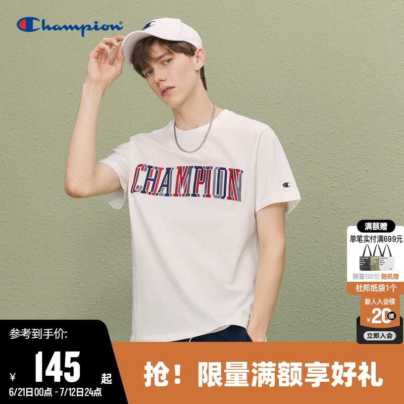 Champion冠军T恤男25夏季新款刺绣字母纯棉透气休闲圆领短袖上衣