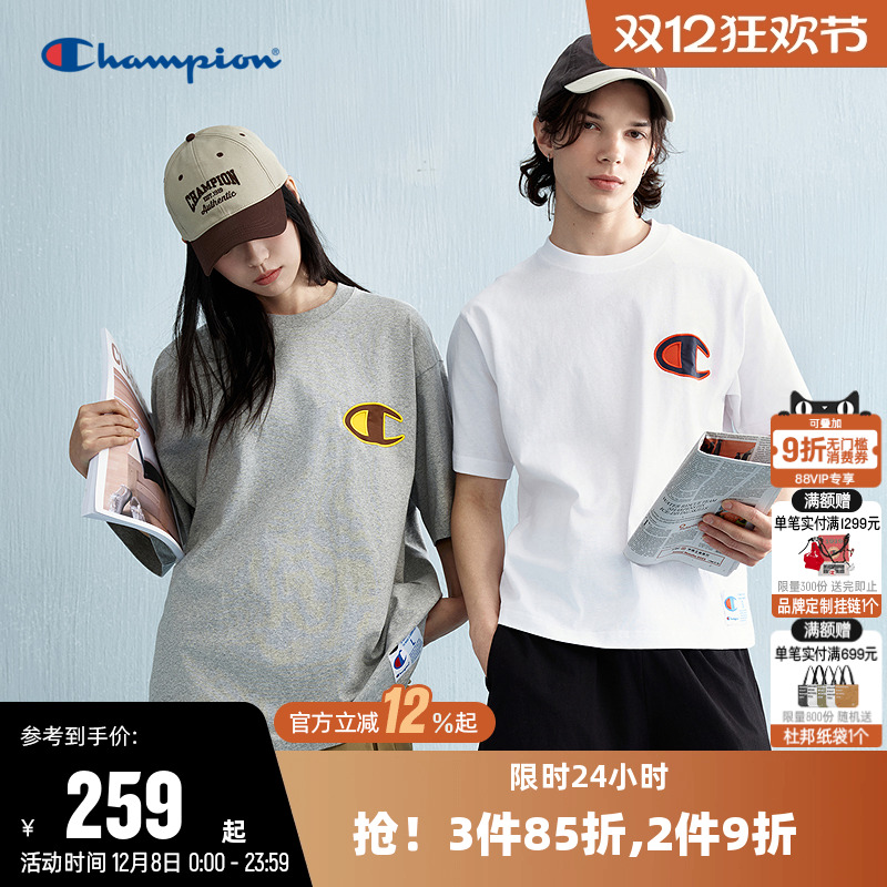 刺绣短袖T恤Champion冠军情侣