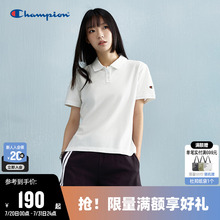Champion冠军T恤女2025夏季新款纯棉翻领polo衫休闲纯色短袖上衣