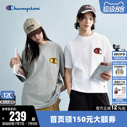 刺绣短袖T恤Champion冠军情侣