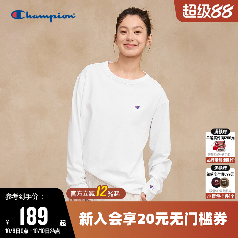 Champion冠军情侣刺绣长袖T恤女
