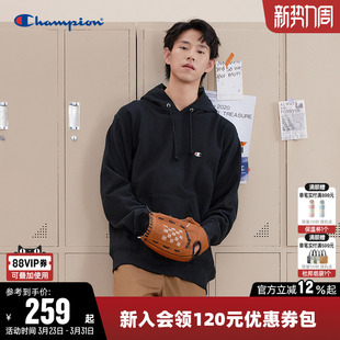 Champion冠军卫衣男春季 刺绣小Clogo连帽纯棉休闲运动宽松上衣女