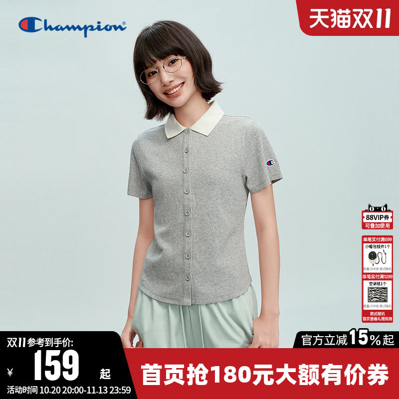 Champion冠军T恤女2026夏季新款撞色休闲修身短袖翻领POLO衫上衣