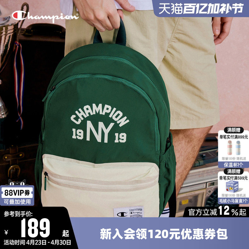 Champion冠军新款双肩背包女校园风经典书包男大容量电脑包运动包
