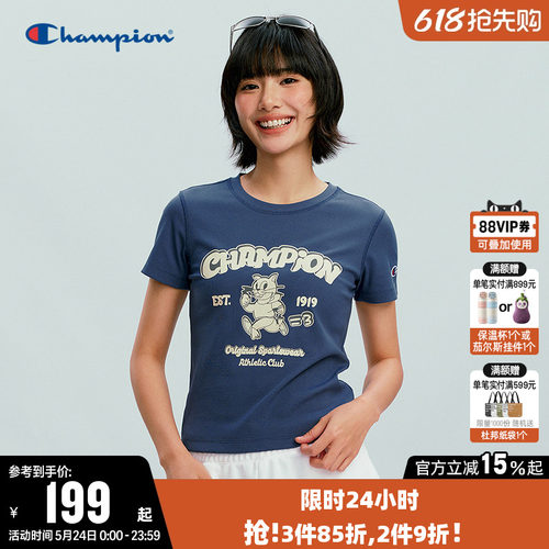 Champion冠军休闲圆领短袖T恤女