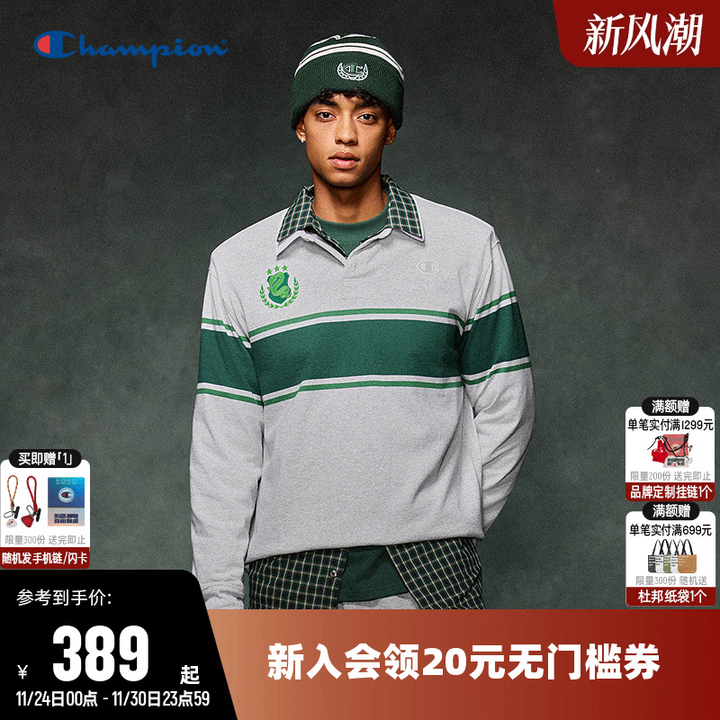 Champion冠军长袖POLO衫T恤男