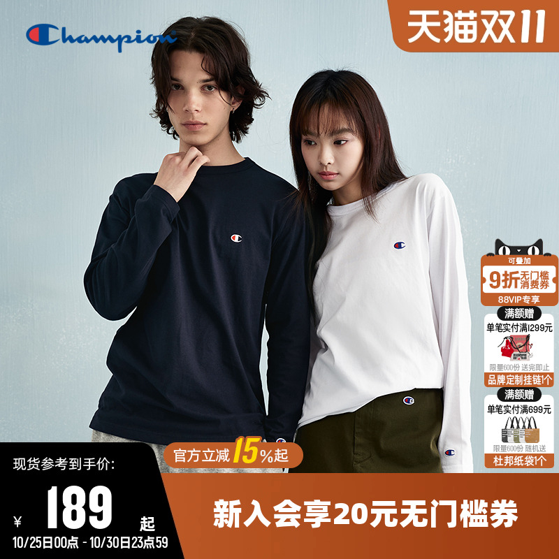 刺绣长袖T恤Champion冠军情侣