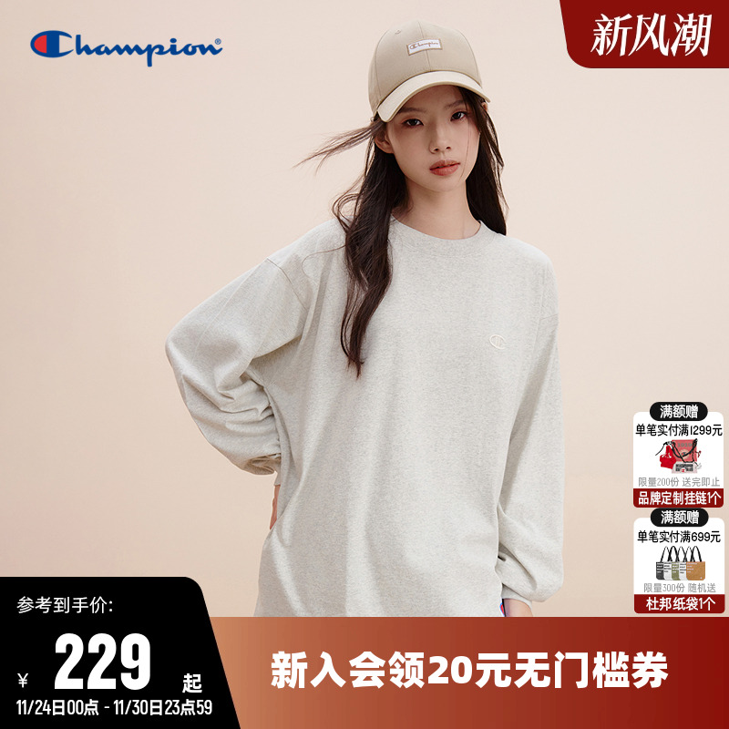 刺绣长袖T恤Champion冠军情侣