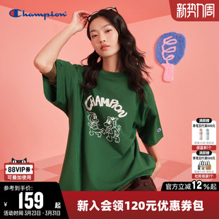 纯棉情侣短袖 冠军T恤女春季 圆领上衣男潮 Champion小龙人系列
