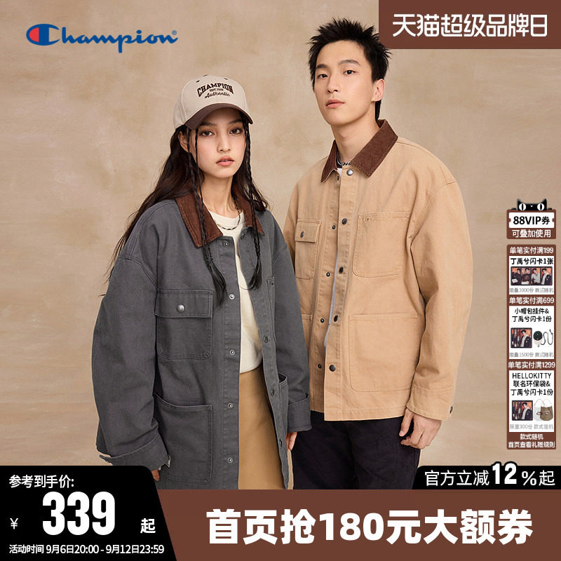 Champion冠军夹克女秋季情侣纯棉巴恩风工装休闲单排扣翻领外套男