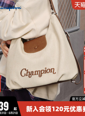 Champion冠军单肩背包26新款女白色手提托特可调节腋下挎包双肩包