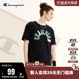 上衣 纯棉撞色字母印花休闲透气短袖 Champion冠军T恤男25夏季 新款