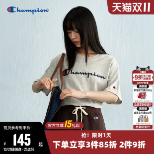 短袖 圆领胶印纯棉透气情侣款 上衣男 新款 Champion冠军T恤女25夏季
