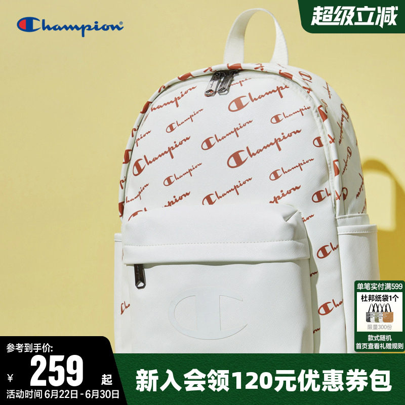 Champion冠军双肩包夏男时尚户外旅行通勤书包女白色运动休闲背包