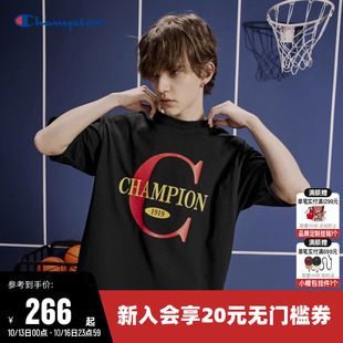 上衣男 纯棉透气情侣撞色印花短袖 Champion冠军T恤女2025夏季 新款