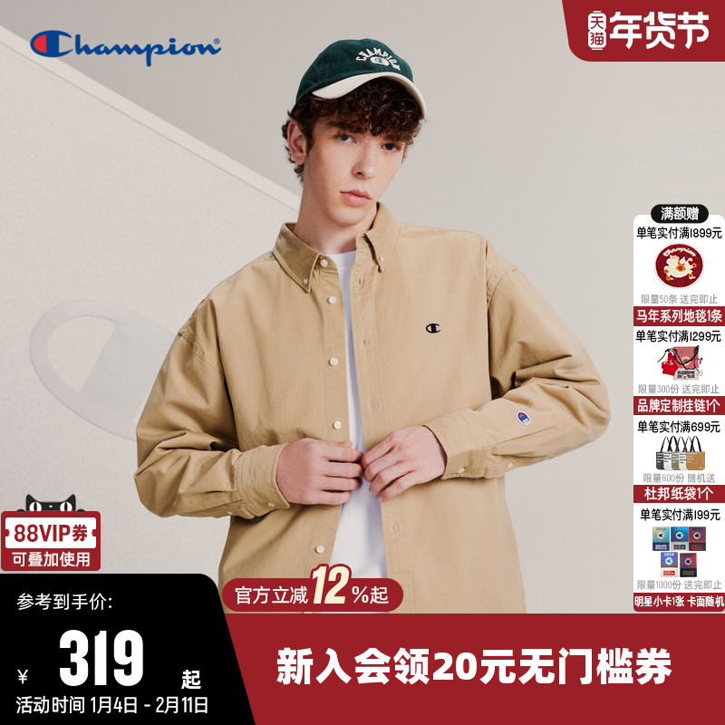 Champion冠军衬衫男2025秋季新款刺绣小C logo翻领纯棉长袖上衣女