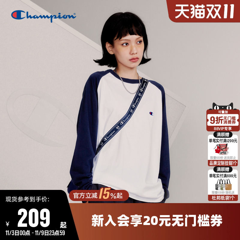 刺绣长袖T恤Champion冠军情侣