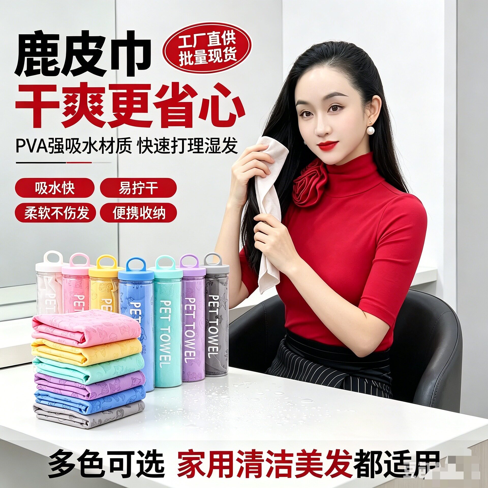 小熊款桶装吸水毛巾仿鹿皮毛巾大号小熊花纹浴巾批发宠物吸水毛巾