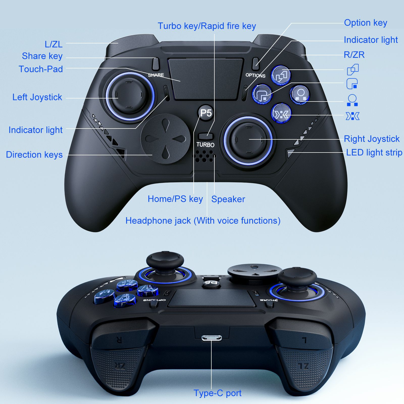 直销PS5游戏手柄即插即玩PS5通用有线手柄震动六轴陀螺仪体感