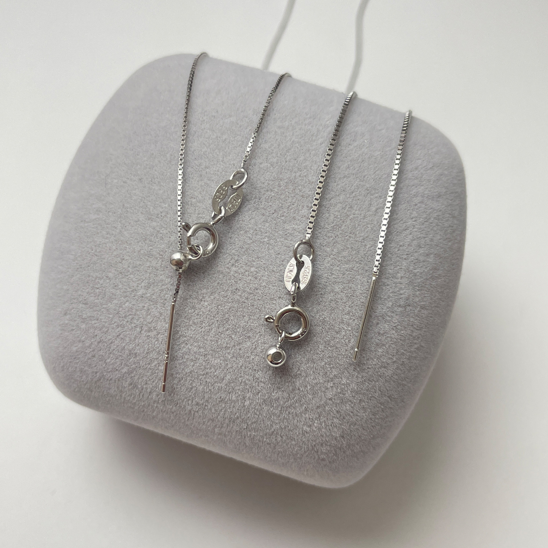 素链S925纯银项链带针项链配件 diy定位珠盒子链通孔链手链