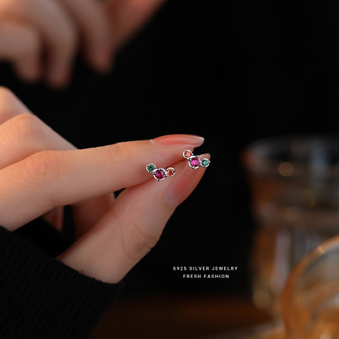 s925纯银彩色锆石耳钉女轻奢百搭欧美高级感设计甜美气质迷你耳饰,饰品/流行首饰/时尚饰品新,耳钉,淘宝优惠券,粉丝福利购,淘宝优惠卷