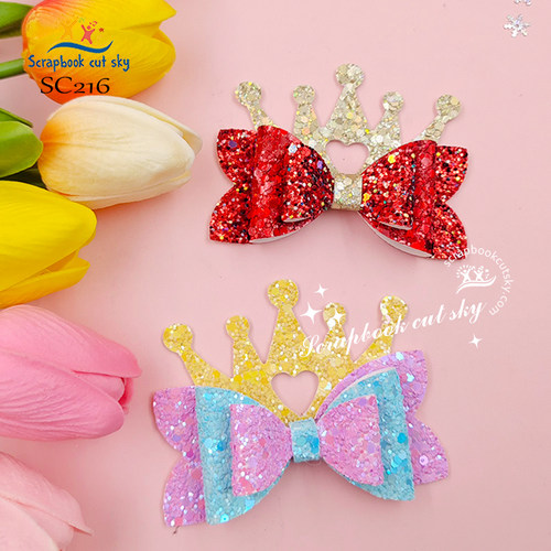 SC216 欧美皇冠闪布蝴蝶结发饰发夹儿童手工DIY 闪布切割刀模