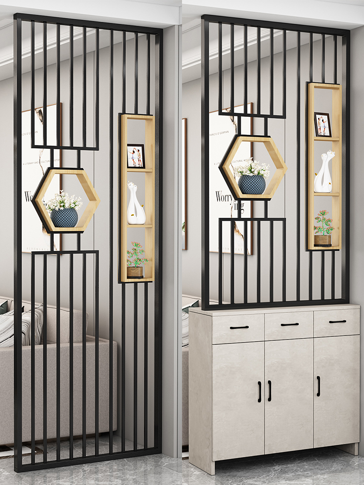 北欧简约实木铁艺隔断钢入户玄关