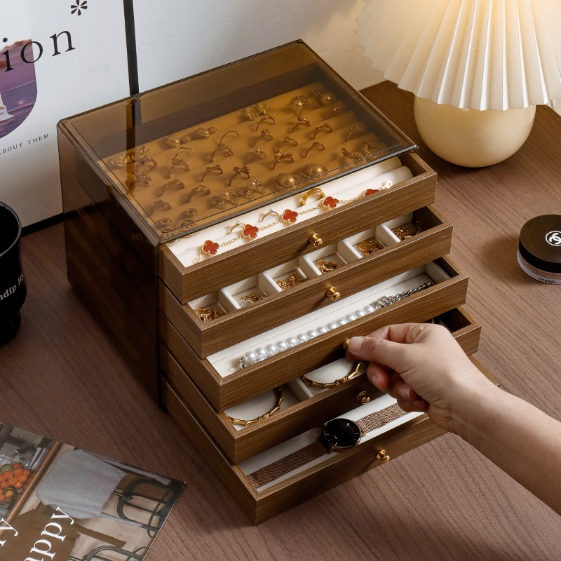 首饰收纳盒轻奢高档胡桃木纹耳环耳钉项链戒指复古防氧化饰品盒,收纳整理,首饰盒,淘宝优惠券,粉丝福利购,淘宝优惠卷