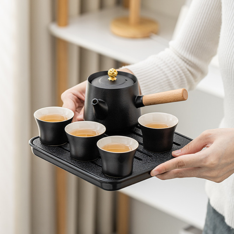 陶瓷侧把壶茶具小套装办公室家用喝茶简约日式功夫泡茶壶茶杯茶盘