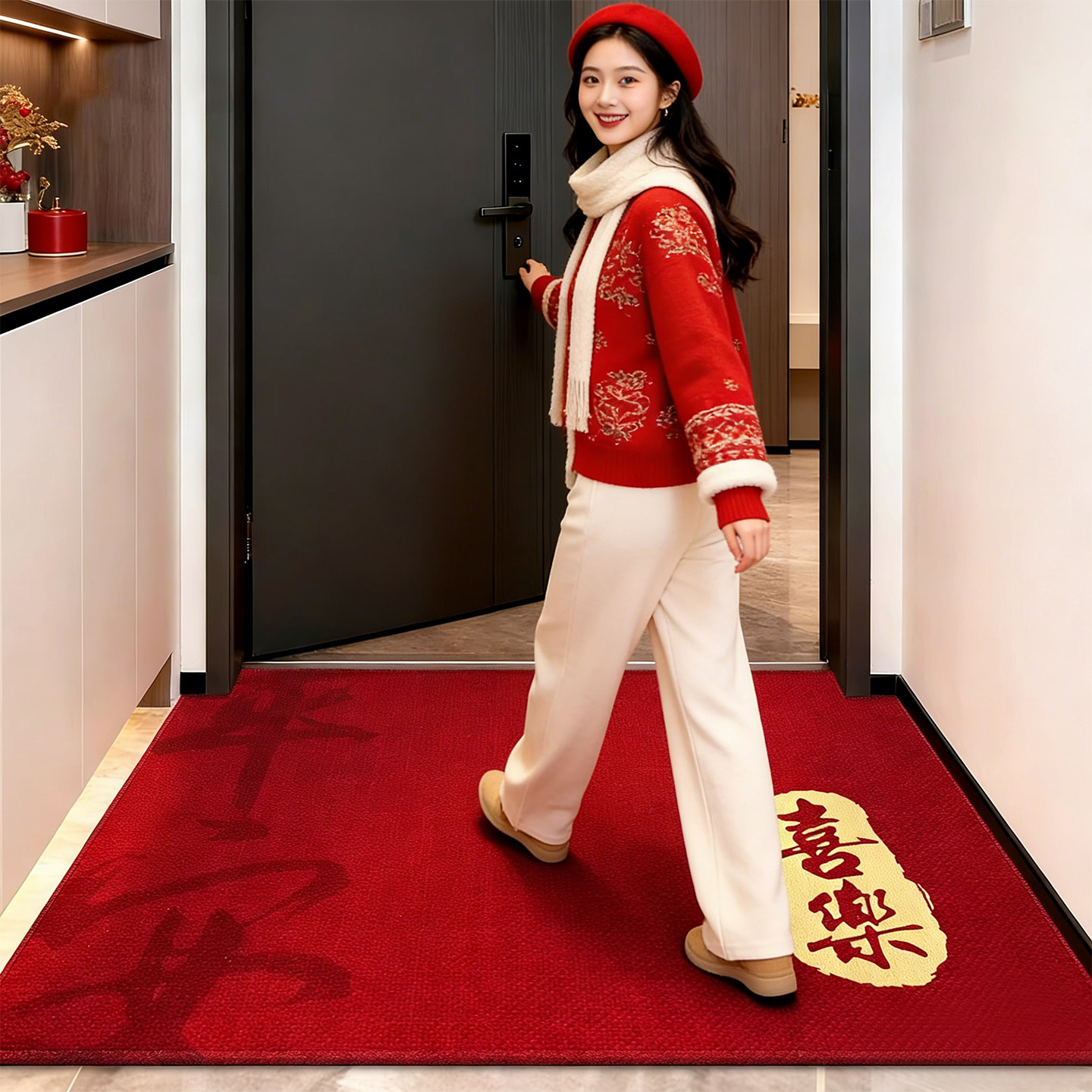 马年新款入户门地垫2026高级红色门垫乔迁门口地毯免洗脚垫可裁剪,居家布艺,入户地垫,淘宝优惠券,粉丝福利购,淘宝优惠卷