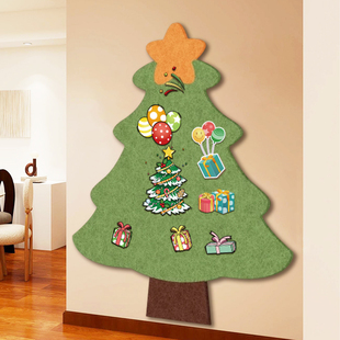 圣诞树毛毡板照片墙展示板客厅入户玄关房间门口墙面装饰背景板软木板免打孔留言板毛毡墙贴圣诞节羊毛毡定制