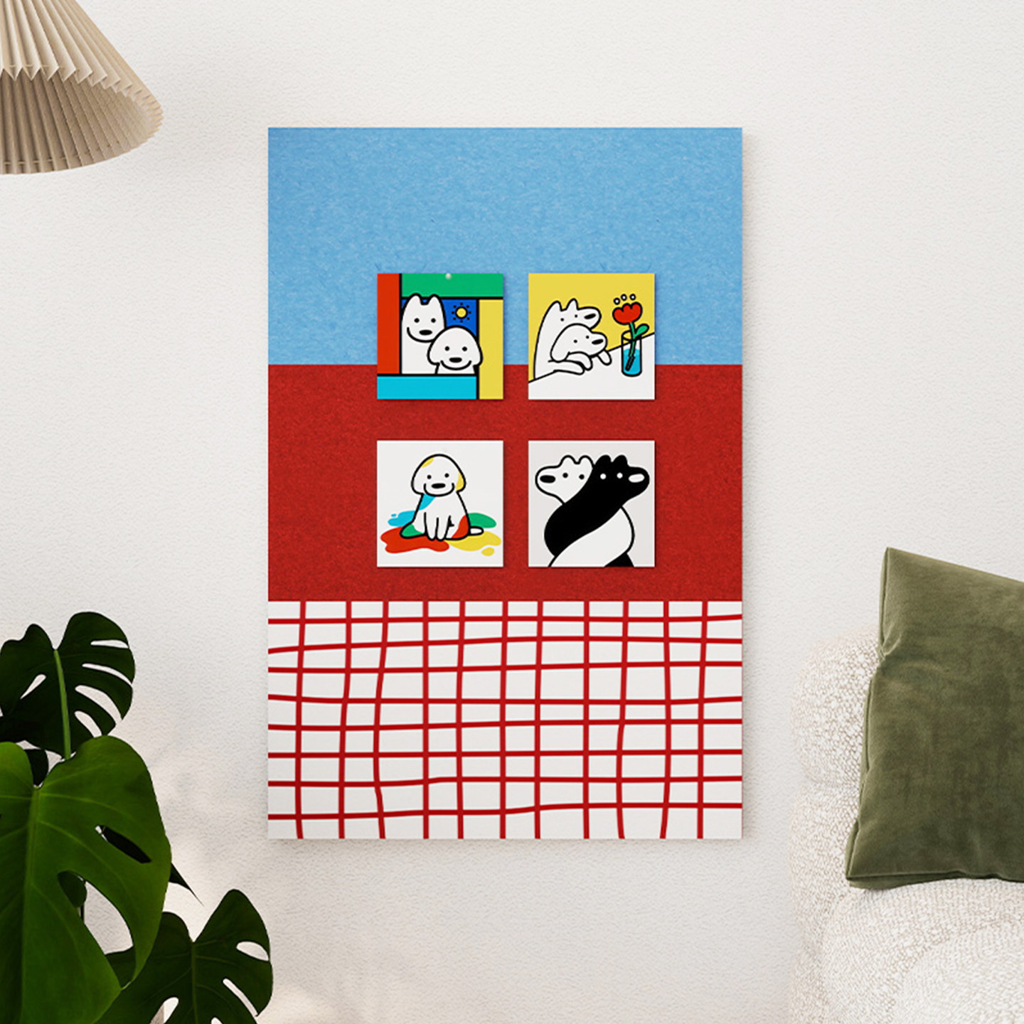 撞色方格彩色毛毡墙贴毛毡板照片墙拍立得相册背景墙上拼豆吧唧收纳板