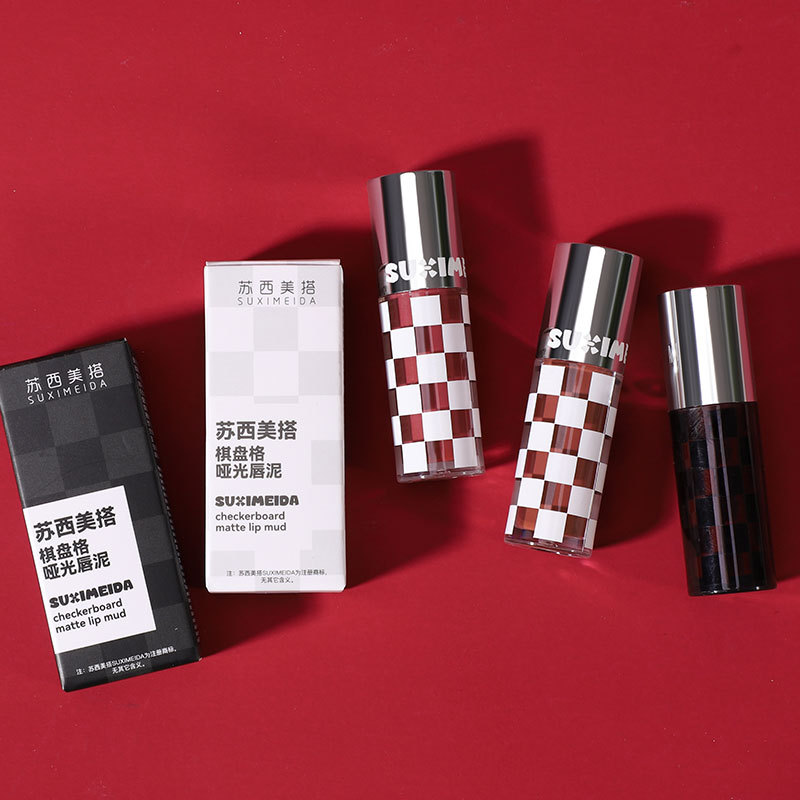 棋盘格雾面唇泥显白不易掉色