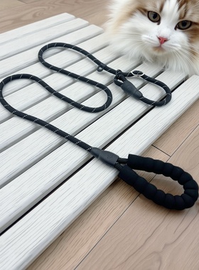 狗狗牵引绳重拉P字绳反光中型犬P绳防爆冲遛狗绳黑色涤纶牵拉绳