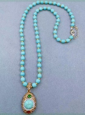 法式复古宫廷风天然绿色珠珠长寿石项链轻奢中古风锁骨链