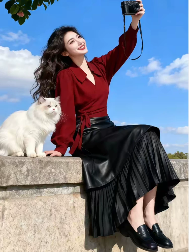 秋冬季高级感套装女复古港风绑带针织衫毛衣搭配显瘦半身裙两件套,女装/女士精品,大码套装,淘宝优惠券,粉丝福利购,淘宝优惠卷